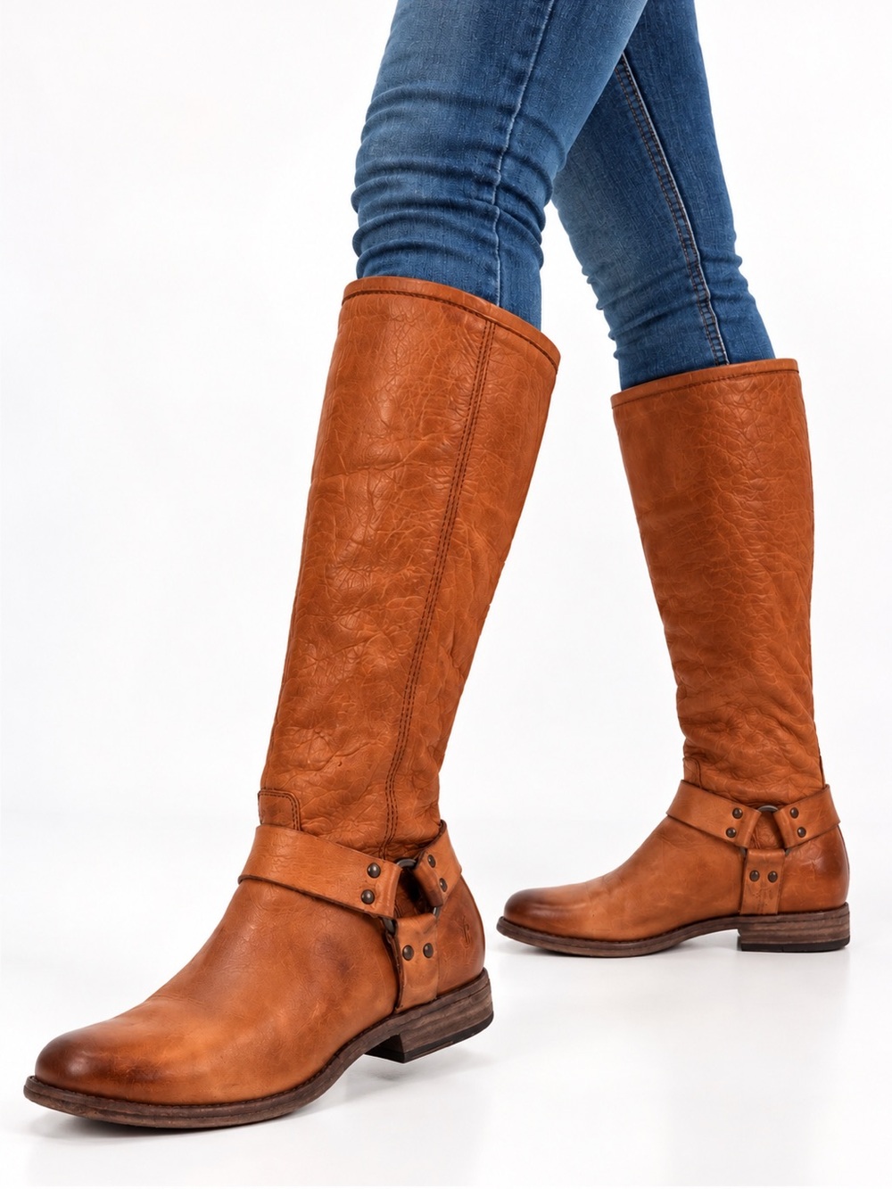 FRYE Phillip Harness Tall Leather Riding Boots Cognac Brown Size 10